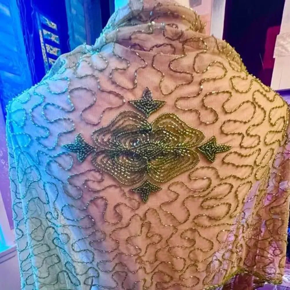 Exquisitely Beaded Chic 1930’s inspired Olive Beaded Scarf